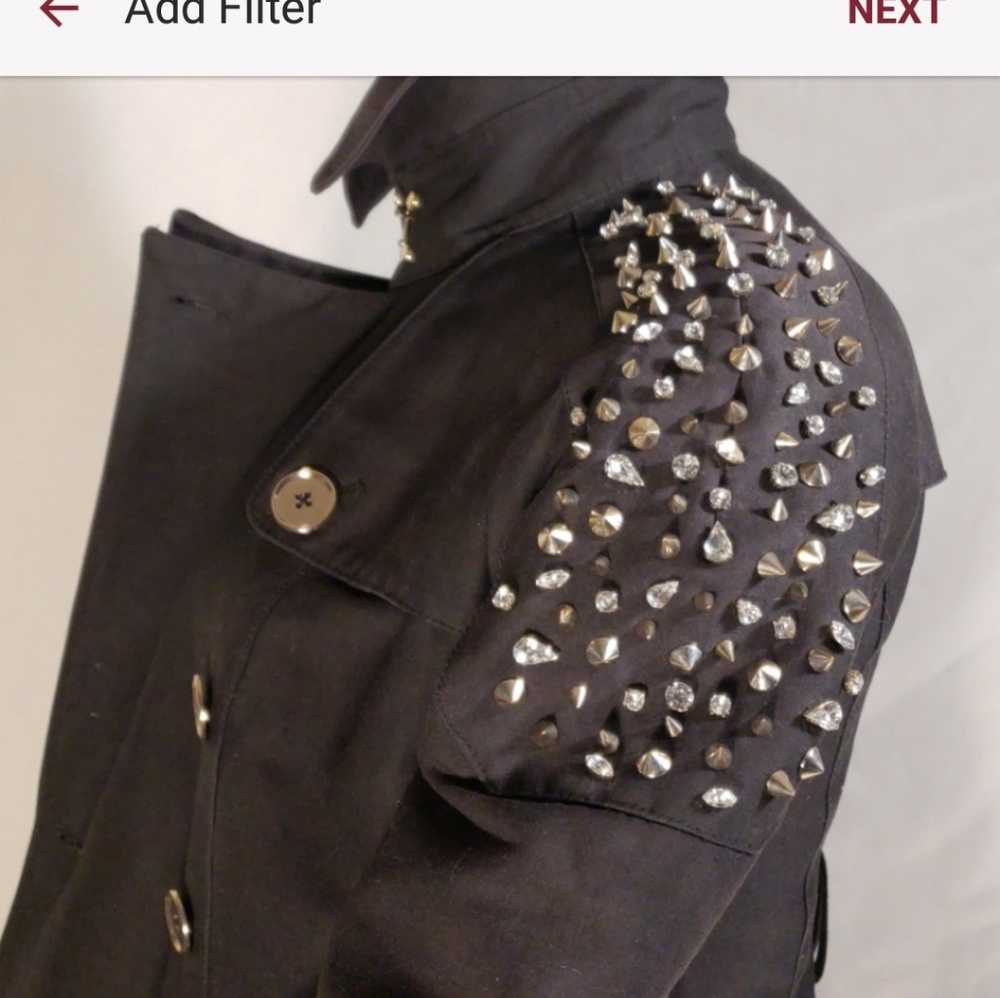 Sam Edelman Circus Spikes Stud Diamonds Gold Button Animal Print Black Jacket SM - Picture 5 of 11